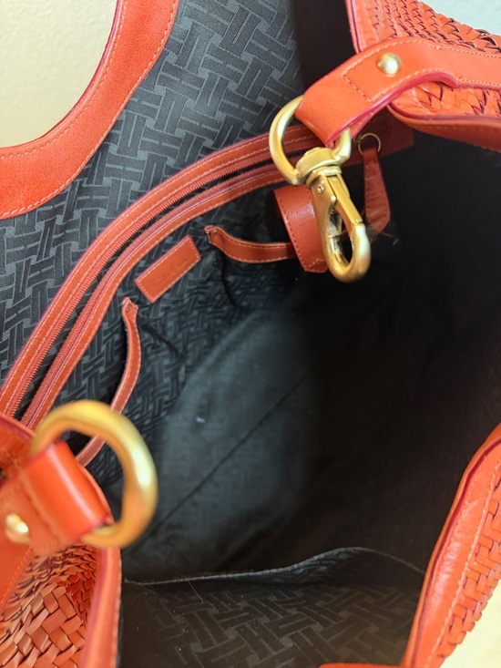 Cole Haan Genevieve Triangle Tote Red Woven Leather Shoulder Bag with Dustbag - Picture 11 of 12